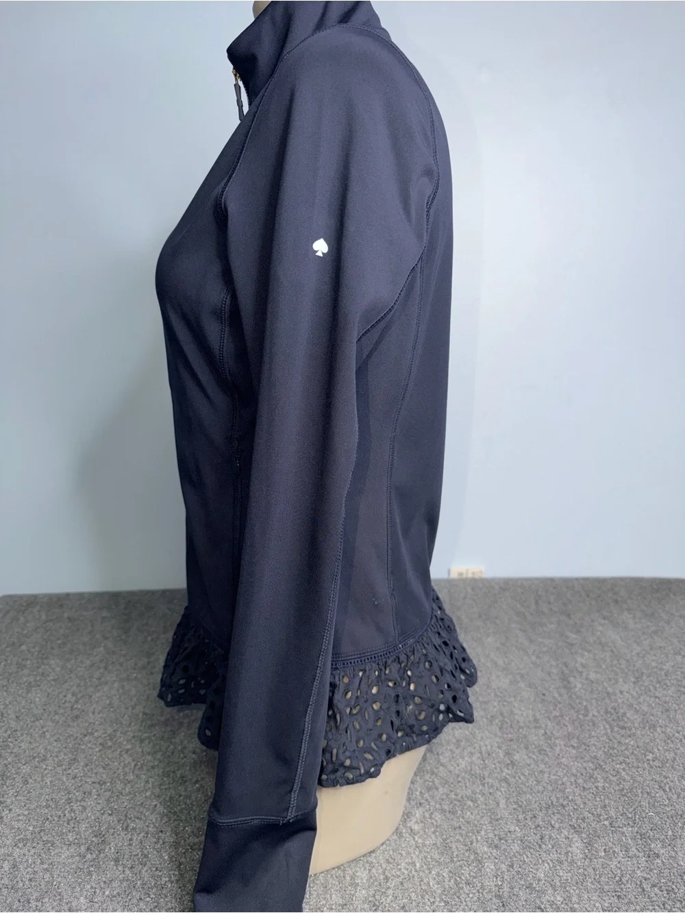KATE SPADE ♠️ Womens Navy Full-Zip Jacket with Laser-Cut Peplum